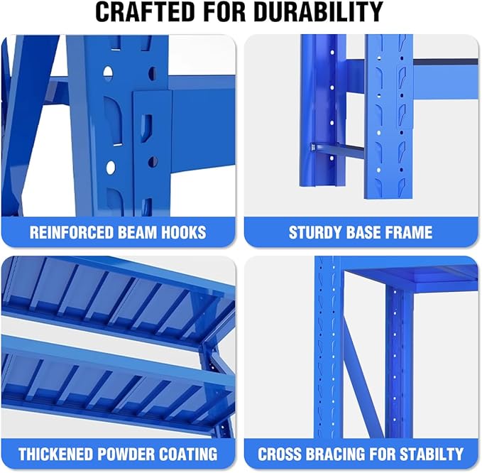 Storage Shelves Heavy Duty, Metal Garage Shelving Units, 4 Tier Storage Rack Shelf, Steel Industrial Shelving, Adjustable Standing Shelf for Basement/Warehouse (Blue, W59.06*D19.69*H78.74)