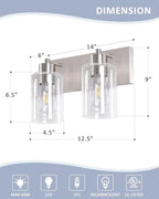 Bathroom Light Fixtures, 2-Light Brushed Nickel Bathroom Vanity Light, Modern Wall Sconces with Clear Glass Shade for Hallway Kitchen Foyer