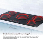 Rangaire RCI361S 36" Induction Cooktop, 10900W, 5 Burners, Built-in Stove Top, Booster & Timer, 9 Power Levels, Slide Touch Control, Child Safety Lock, 240V Hard Wire, Ceramic Surface