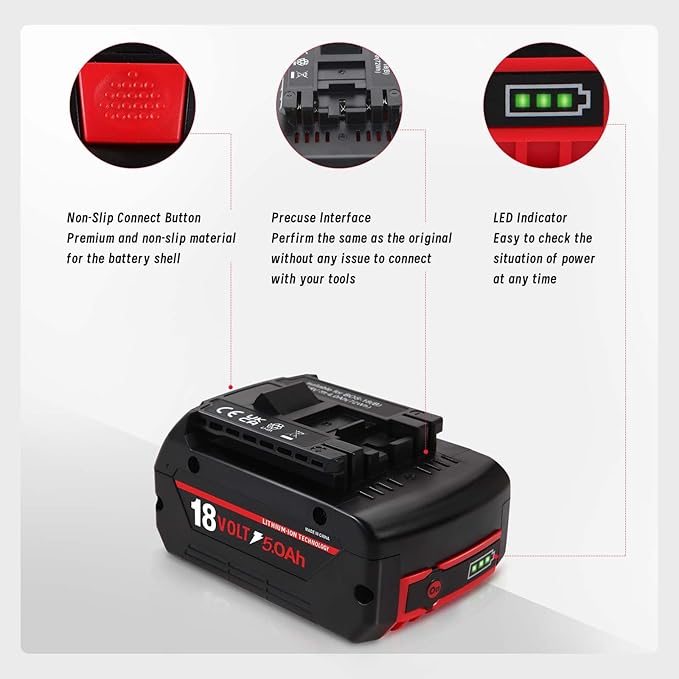 BAT609 Battery, 18V 5.0Ah Li-ion Battery Replace for Bosch 18V Cordless Power Tools Extended Batteries