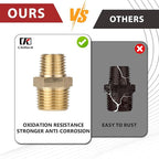 Hex Couplings, 1/2" x 3/8" NPT Male To Male Brass Hex Nipple Adapters, Brass Pipe Extension Fittings for Oil/Air/Water/Gas Systems. (2 Pack)