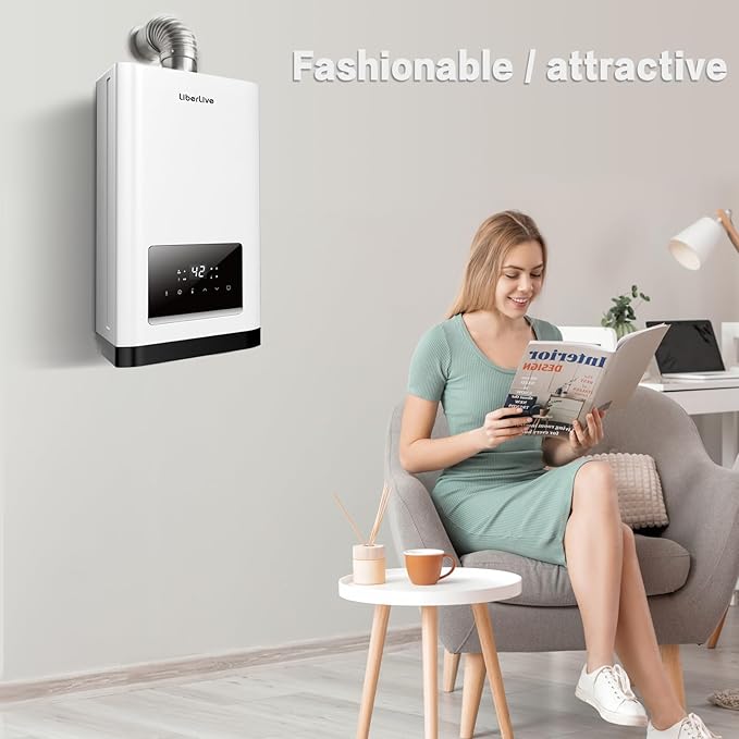 Propane Gas Tankless Water Heater with Vent Pipe, Indoor Installation, Max 3.6 GPM, 80,000 BTU Propane Residential On Demand Instant Tankless Hot Water Heater, Multiple Points of Use, 120V, White