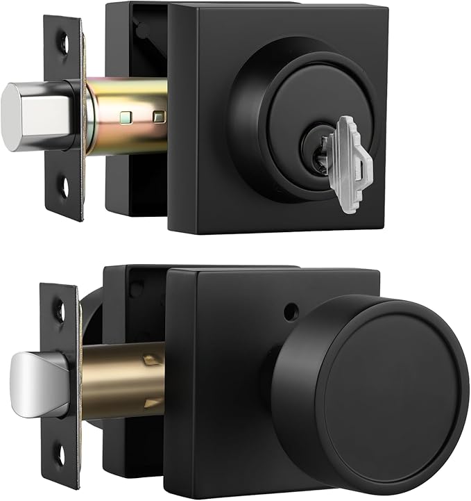 Haidms Black Door Knob with Deadbolt, Zinc-Alloy Matte Black Exterior Door Knobs, Heavy Duty Front Door Knob and Deadbolt Set(1 Pack)