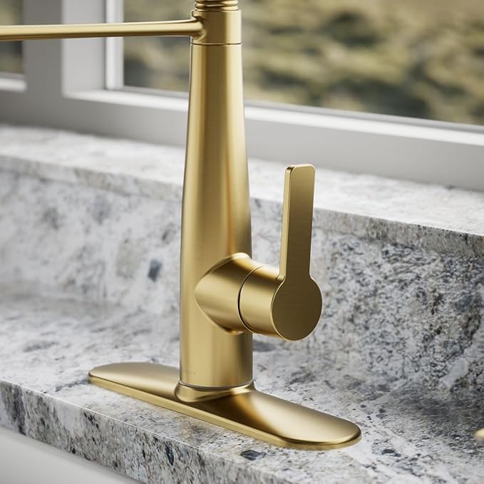 KOHLER K-REC22745-SD-2MB Semi-Professional Kitchen Faucet with Soap Dispenser/Lotion Dispenser, Commercial Kitchen Sink Faucet with Pull-Down Sprayhead, Vibrant Brushed Moderne Brass
