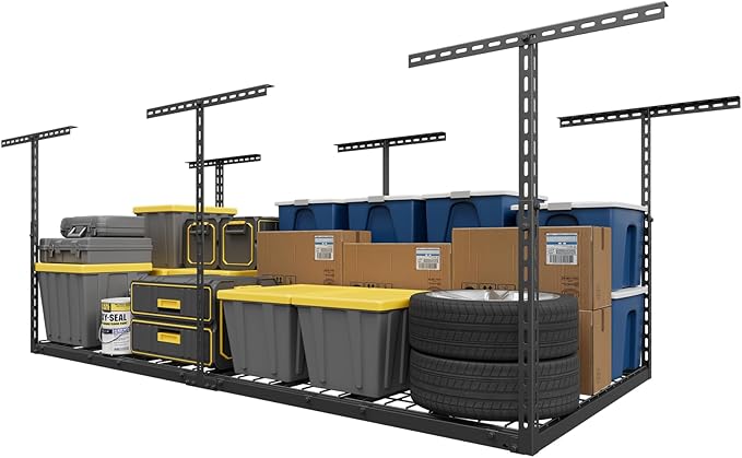 3X6FT Overhead Garage Storage Rack, 22"-48" Height Adjustable Garage Ceiling Storage Racks, Heavy Duty Metal Overhead Storage Organizer System, 450LBS Weight Capacity