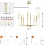 Qamra Modern Farmhouse Gold Chandelier for Dining Room, 8-Light Rustic Candle Chandelier Light Fixture, Industrial Hanging Chandeliers Lighting for Living Room, Kitchen, Staircase, Entryway, Foyer