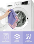 Fantasticlean Microfiber Cleaning Cloth Roll -150 Pack, Tear Away Microfiber Towels, 12" x 12", Reusable, Washable, Ultra Absorbent Dishcloth for Home Supplies, Car, Pet, Kitchen (Pink & Lavender)