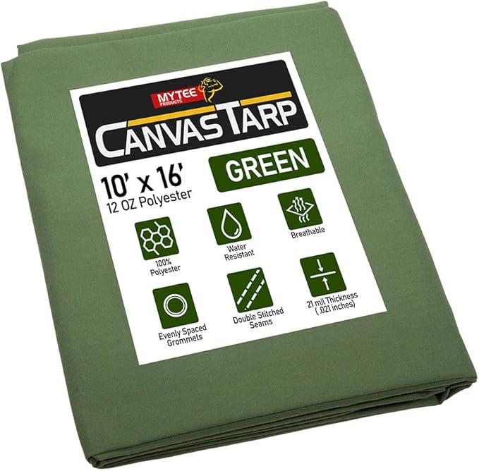 Mytee Products 10' x 16' Green Canvas Tarp 12oz Heavy Duty Water Resistant