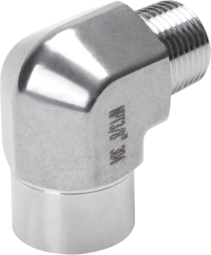 90 Degree Street Elbow - 3/8" NPT Male to 3/8" NPT Female Stainless Steel 304 Heavy Duty Forged Barstock Street Elbow Adapter Pipe Fitting (pack of 5)