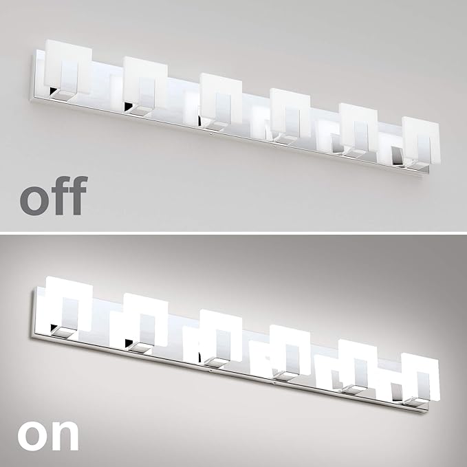 Aipsun 6 Lights Modern LED Bathroom Vanity Light Acrylic Stainless Steel Chrome Up and Down Bathroom Wall Light Over Mirror(White Light 6000K)