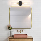 Modern Knurled Texture Wall Sconce Clear Glass Shade Modern Gold Black Bathroom Vanity Light Fixtures 2-Lights Mid Century Wall Light for Mirror Living Room Hallway E26 T10 Bulbs(Excluded)