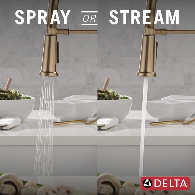 Delta Rhett Pro Style Commercial Kitchen Faucet with Pull Down Sprayer, Single Hole Brushed Gold Kitchen Sink Faucet, Single Handle, Champagne Bronze 18829-CZ-DST