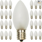 C9 Christmas Replacement Light Bulbs, White Christmas Bulb Frosted White Night Light for Indoor Outdoor Patio Xmas Halloween Party String Light, 7W Incandescent, C9/E17 Intermediate Base, 25 Pack
