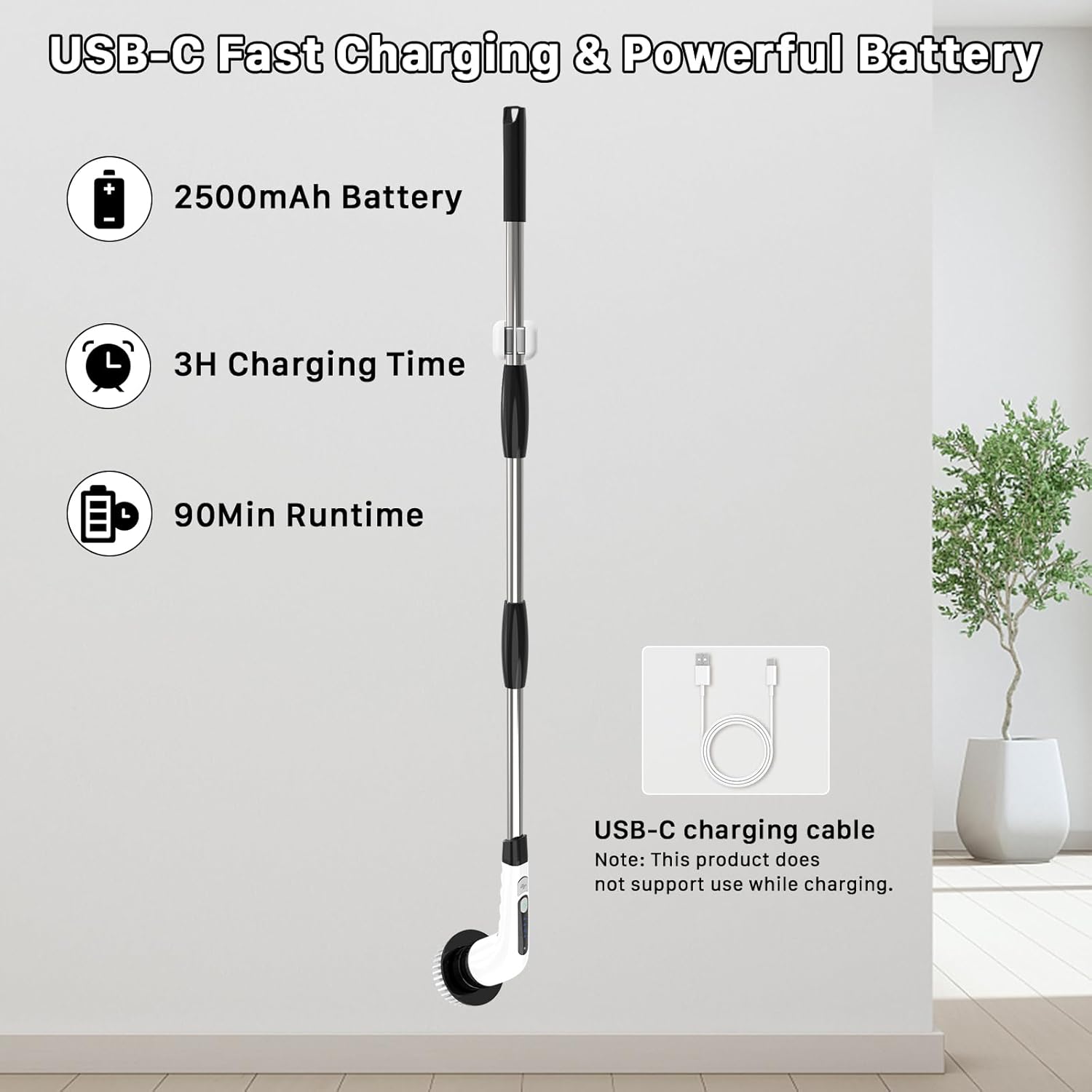 Electric Spin Scrubber, Cordless Cleaning Brush, Shower Scrubber with 7 Replaceable Brush, 2 Speeds and Adjustable Extension Handle for Bathroom Shower Bathtub Glass Car(White)