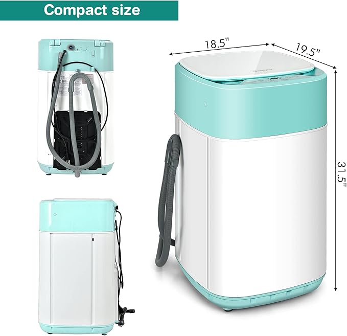 COSTWAY Portable Washing Machine, 8 Lbs Capacity, Built-in Drain Pump, Compact Laundry Washer with 6 Programs, 6 Water Levels, Child Lock, Full-Automatic washer for RV, Dorm, Apartment, Green
