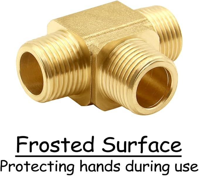 2PCS 3/8 Inch Brass Tee Pipe Fitting 3/8" NPT Male x 3/8" NPT Male x 3/8" NPT Male for Water/Oil/Gas