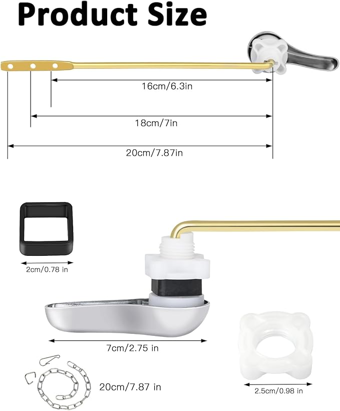 Hidnvefen Toilet Handle Replacement Kit Universal Toilet Flush Handle, Zinc Alloy Toilet Tank Trip Lever with H2 Brass Arm, Compatible with American Standard/Mansfield Toilet