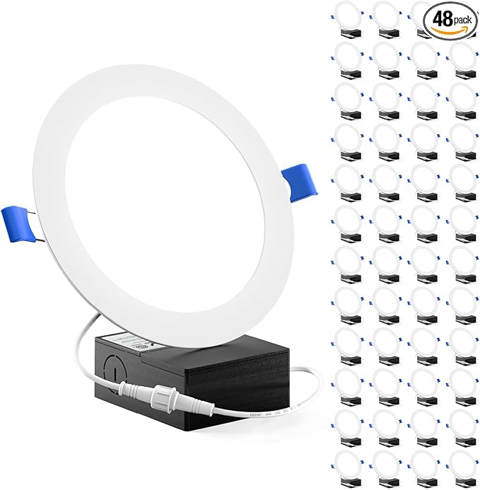 Sunco 48 Pack Recessed Lighting 6 Inch LED, Canless Ceiling Lights Slim with Junction Box, 850 LM, 14W (100W Equivalent), 2700K Soft White, Dimmable, Wafer Thin, 50000 Lifetime Hours ETL.