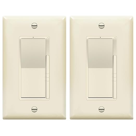 TOPGREENER Kalide Dimmer Light Switch, LED Dimmer Switch, Full Range Dimming, Single Pole/3-Way, 120VAC, 60Hz, 300W LED/CFL, Neutral Wire Not Required, Wall Plate Included, Light Almond, 2 Pack