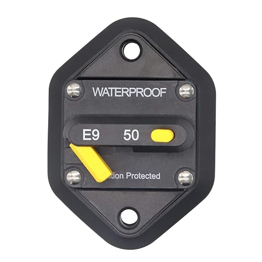50 Amp Circuit Breaker with Manual Reset for Car Audio RV Truck Boat Marine, DC 12V - 48V | Waterproof IP67 Protection 50A Panel Mount
