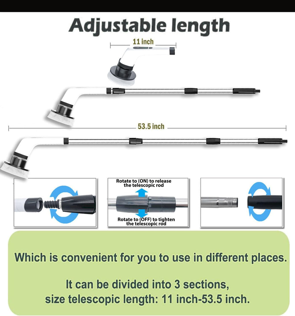 MGLSDeet Electric Spin Scrubber Scrub Brush, Retractable Handle Rechargeable Cleaning Brush with 7 Replaceable Brush Heads, Cordless Power Spin Scrubber 90Mins for Bathroom Shower Bathtub Glass Car