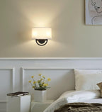 Industrial 2-Lights Wall Sconce Fixture with White Fabric Shade, Double Arm Wall Light Lamps Decor for Hallway Bedroom Living Room Bathroom Stairway