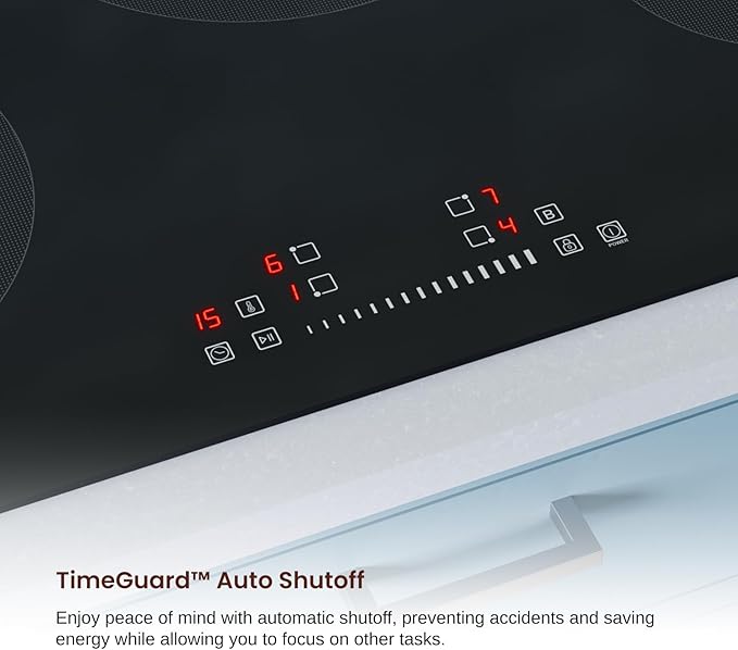 Rangaire RCI301S 30" Induction Cooktop, 8100W, 4 Burners, Built-in Stove Top, Booster & Timer, 9 Power Levels, Slide Touch Control, Child Safety Lock, 240V Hard Wire, Ceramic Surface