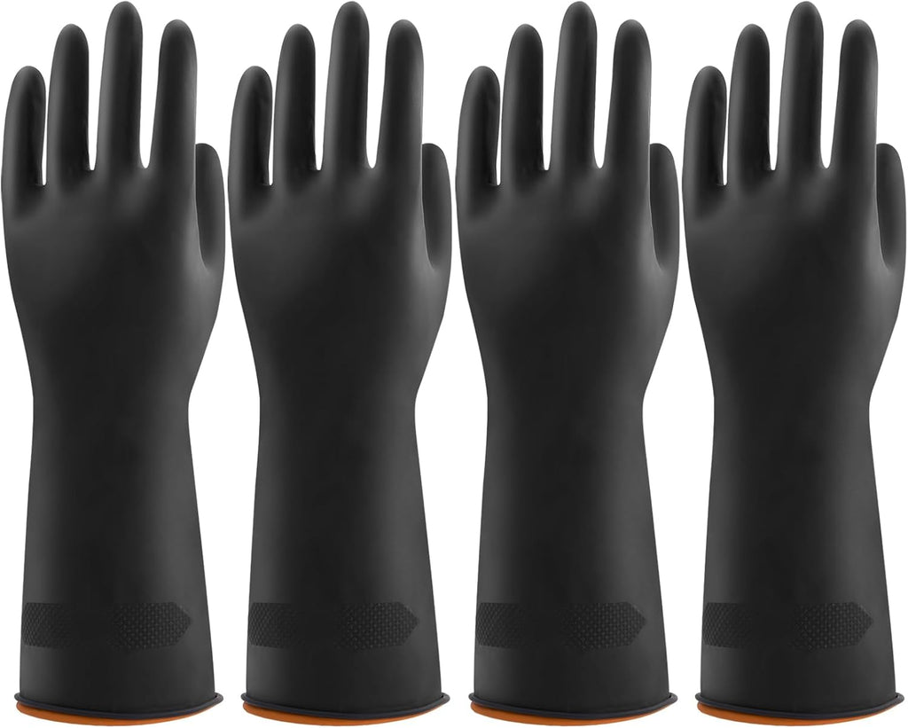 Bamllum 4 Pairs Black Rubber Dishwashing Gloves - Reusable Cleaning Gloves for Kitchen, Household, Anti-Slip, Flexible & Long-Lasting (Medium)