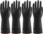 Bamllum 4 Pairs Black Rubber Dishwashing Gloves - Reusable Cleaning Gloves for Kitchen, Household, Anti-Slip, Flexible & Long-Lasting (Small)