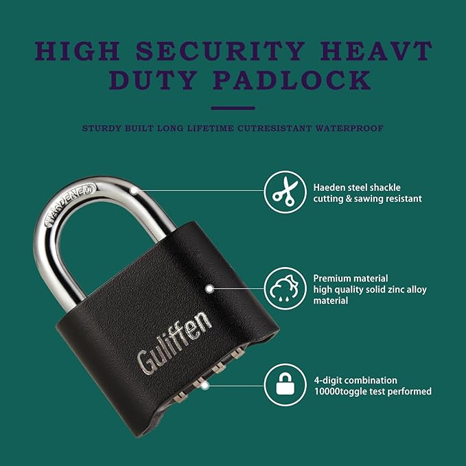 7 Pack Combination Lock 4 Digit Locks with Code Outdoor Weatherproof Padlock, Locks of Metal for Gate, Shed, Storage Unit (Black)