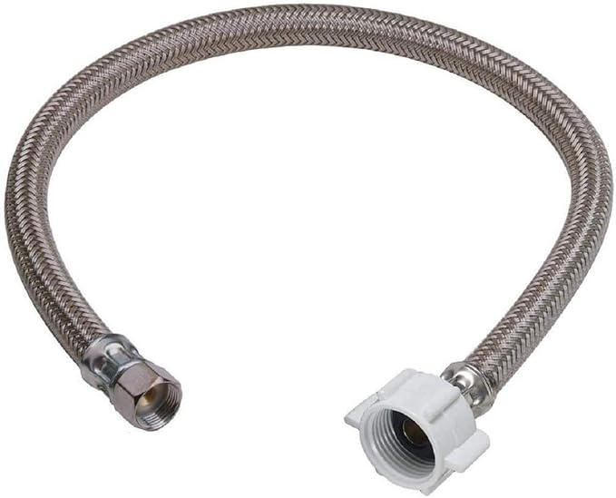 EZ-Fluid 12“ Toilet Water Supply Line Connector, Braided Stainless Steel - 3/8“ Female Compression Thread x 7/8” Female Ballcock Thread 12-Inch Toilet Water Connectors Hose (1-PACK)