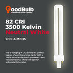 GoodBulb 13 Watt CFL Light Bulbs 2 Pin GX23 Base 3500K Neutral White 13W High Output 800 Lumens Single Tube Compact Fluorescent Light Bulbs Plug-in 10 Pack