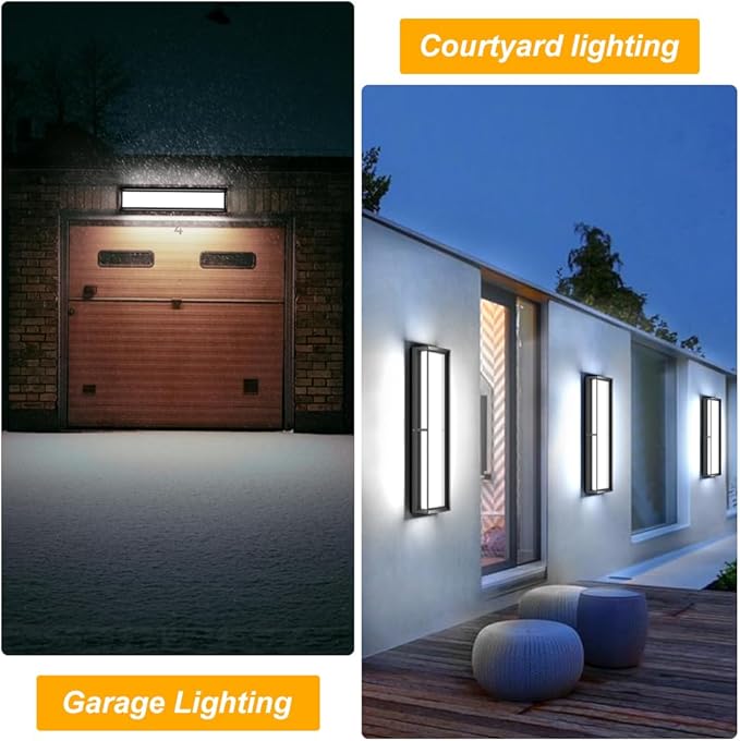 Sytmhoe Outdoor Wall Lights, 23.6in 10%-100% Dimmable 6000K LED Modern Patio Wall Light Fixture, Aluminum&PC Black Exterior Sconce Wall Mounted Lights,Suitable for Garage Courtyard House(6000K)