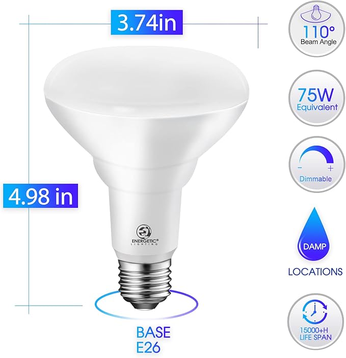 Energetic 12-Pack BR30 Dimmable LED Recessed Light Bulb, 11W=75W, 4000K Cool White, 900LM, Indoor Flood Light Bulb for cans, CRI85+