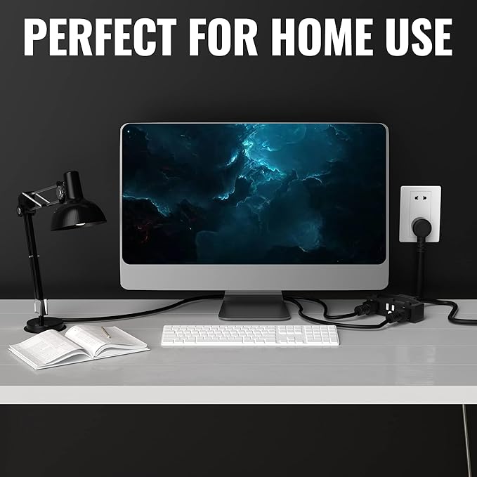 Outdoor Extension Cord 12 Ft with 3 Outlets, 14/3 SJTW 3 Prong Grounded Power Cord, 14 Gauge 14AWG Heavy Duty Power Cable, ETL Listed, 15 Amp 125 V 1875 W-Multiple Outlets for Indoor/Outdoor-Black