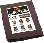Mytee Products 8' x 10' Dark Brown Canvas Tarp 12oz - Water Resistant & Breathable - Heavy Duty Tarps - Multipurpose Tarpaulin Cover for Camping Tent