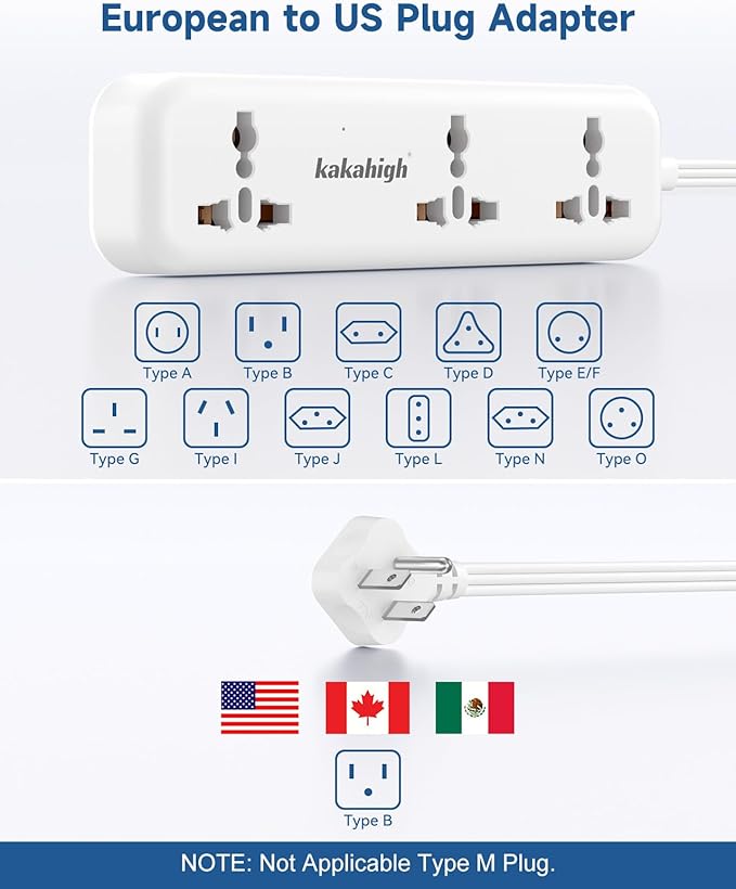 US Plug Adapter with USB Ports, Universal Extension Cord 10 FT, European, UK, Australia, India to US Plug Adapter for Travel & Life, Accepts Type A/B/C/D/E/F/G/H/I/J/K/L/N/O Plugs, White