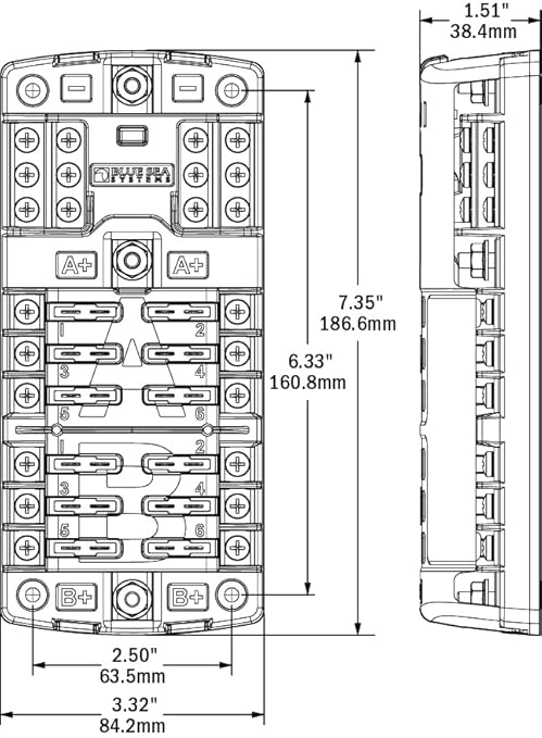 Blue Sea Systems 5032 ST Blade Fuse Block Dual 12 with Ground and Cover, 100 Amps