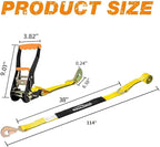 Heavy Duty Adjustable Car Tie Down Kit with Snap Hooks -Break Strength 10,000 lbs-Working Load 3333 lbs-2 Inch x 114 Inch - 4 Pack Axle Tie Down Straps (Yellow)