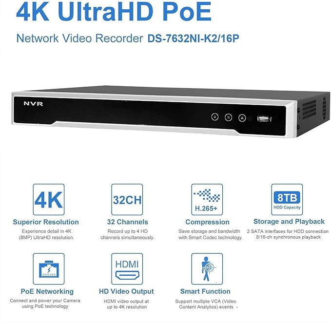 Anpviz 12MP NVR 32 Channel PoE Security Camera System, 32CH H.265+ NVR with 8TB HDD and 16 Ports PoE Switch, 24pcs 4K 8MP IP Cameras with Smart Color Night Vision, Business Surveillance, 24 Cables