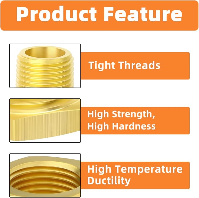 GASHER 20Pcs Brass Reducer Hex Bushing 3/8" NPT Male x 1/8" NPT Female, Brass Threaded Pipe Fitting