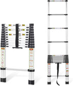 RIKADE Telescoping Ladder 10.5FT & Attic Ladder, Heavy Duty Aluminum with Non-Slip Feet, 330lb Capacity for RV, Attic, Roof & Multi-Surface Use