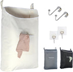 The Fine Living Co. Hanging Laundry Hamper with Over Door Hooks & Adhesive, Durable Space Saving Laundry Bag with Zipper and Wide Open Top, Hanging Dorm Laundry Hamper 18"x4.75"x28" (Beige-L)
