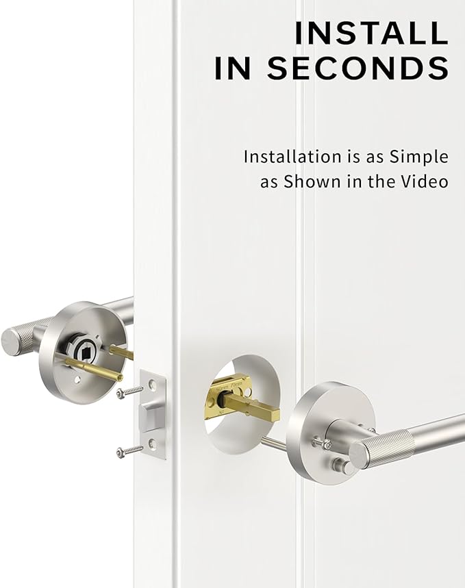 Asidrama 4 Pack Passage Brushed Nickel Door Handles, Door Lever with Door Knobs Indoor for Bedroom or Bathroom, Heavy Duty Door Handles Interior with Locks for Left Right Sided Doors