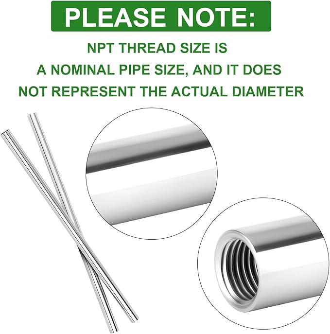 TAISHER 2PCS Stainless Steel Pipe Fittings, 1/2" NPT Female x 1/2" NPT Female Threaded, 16" Length Nipple Cast Pipe