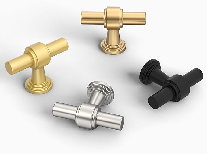 Amerdeco 10 Pack Brushed Satin Nickel Cabinet Knobs 1.46 Inch(37mm) Single Hole Cabinet Handles Rectangle Dresser Knobs Drawer Knobs and Pulls for Bathroom Cabinets ZH0069