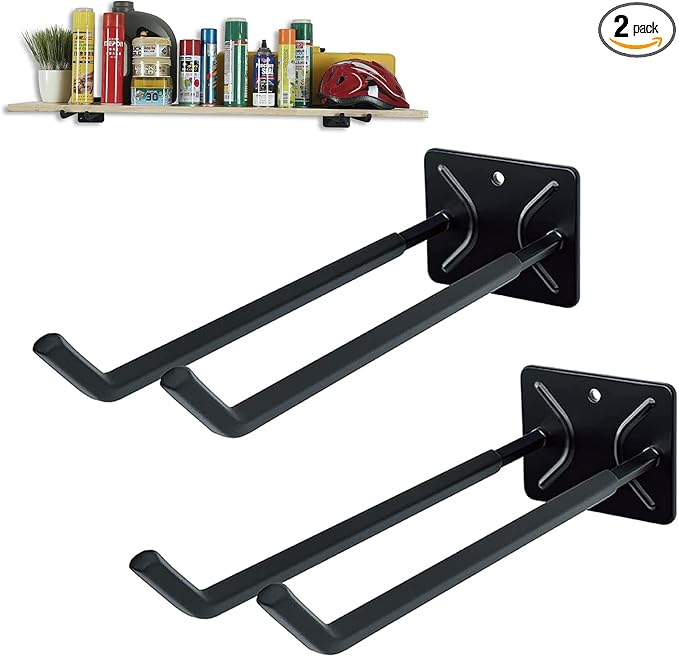 Ultrawall Garage Storage Hooks, Heavy Duty Steel Tool Organizer, 12.4 Inch Wall Mount Hangers Racks for Car Tires, Ladders, Chairs, Ropes and Garden Tools, 2 Pack