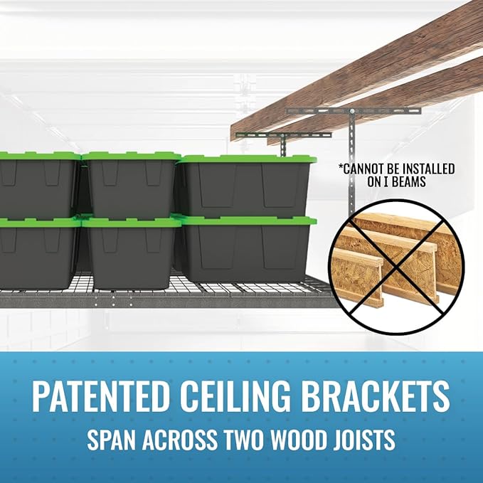 2-Pack 4 x 8 MonsterRax Overhead Garage Storage Rack, Ceiling Racks for Garage, Organization Shelving, Adjustable Hanging Shelf, Grey, 24"-45" Height Adjustment