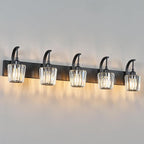 Modern Bathroom Vanity Light, 5-Light Black Wall Sconce with Crystal Accents, Over Mirror Bathroom Lighting Fixture, 42.51" Long Dimmable Vanity Lamp for Makeup, Easy Installation