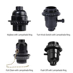 6 Pack Lamp Socket Replacement, Phenolic Medium Base Light Socket, E26 Screw Bulbs Edison Retro Pendant Lamp Holder, Lampshade Ring, 1/8 IP Thread Cap (Lamp Socket Turn Knob Swtich)